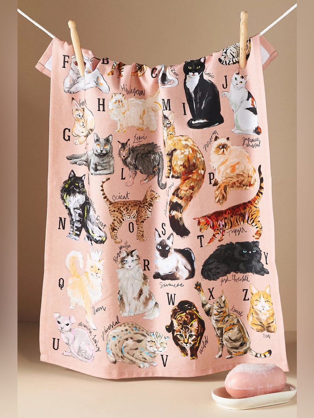Anthropologie Cat Breeds A-Z Dish Towel